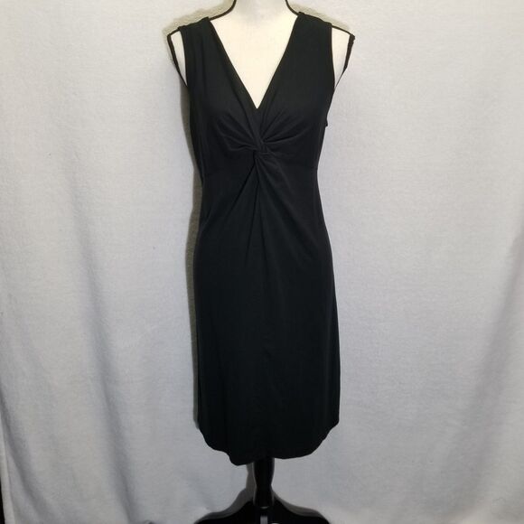 Eddie Bauer L  Dress Jersey Knit Knee Black Classic Comfort Office Commuter - Picture 1 of 8